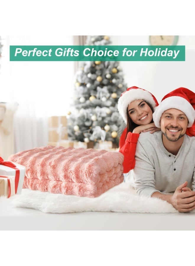 Luxury Plush Throw Blanket - Super Soft Cozy Fuzzy Blanket Faux Fur Blanket Lightweight Blankets Warm Bed Throws for Couch Bed Sofa (W100 x L160CM, Pink) - Image 5